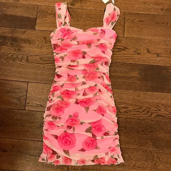 Pink Floral Ruched Dress katie - Picture 3 of 10